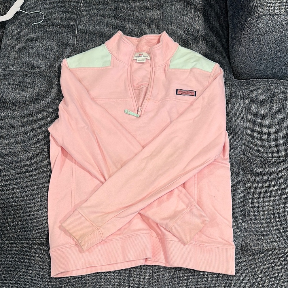 Pink Pullover with Mint Accents